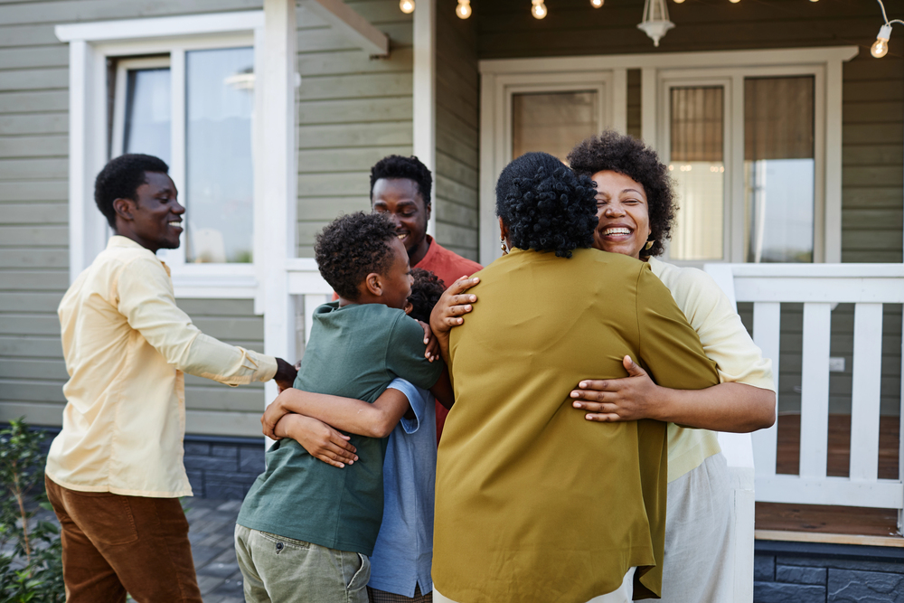 A family members hug each other